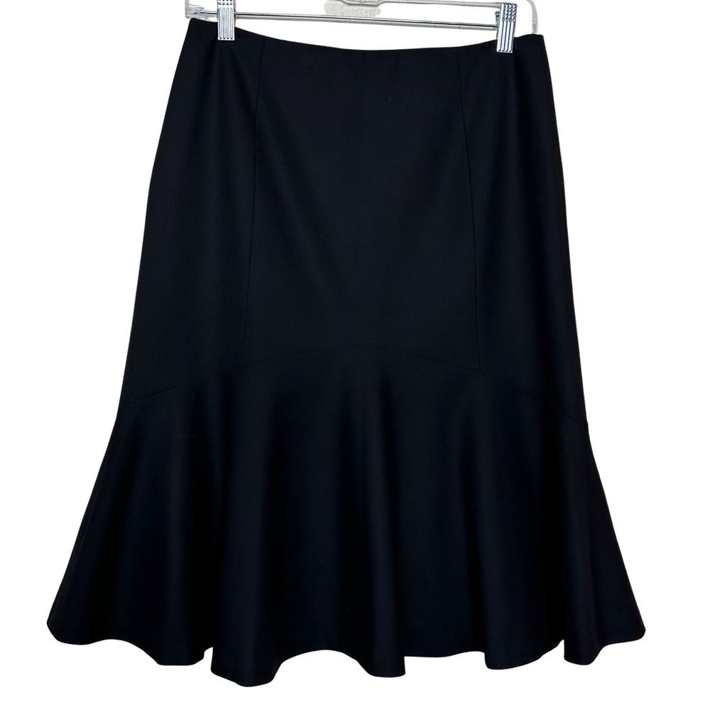 Ann Taylor Black Godet Career Professional Office Lined Fitted Modest Skirt 8